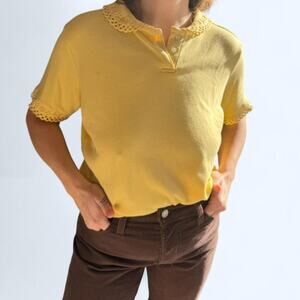 Butter yellow vintage Blair polo lace cut out top women's size med